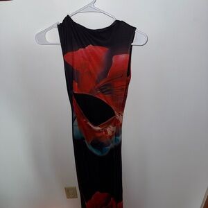 White Fox Elegant Red and Black Flower Women's Dress